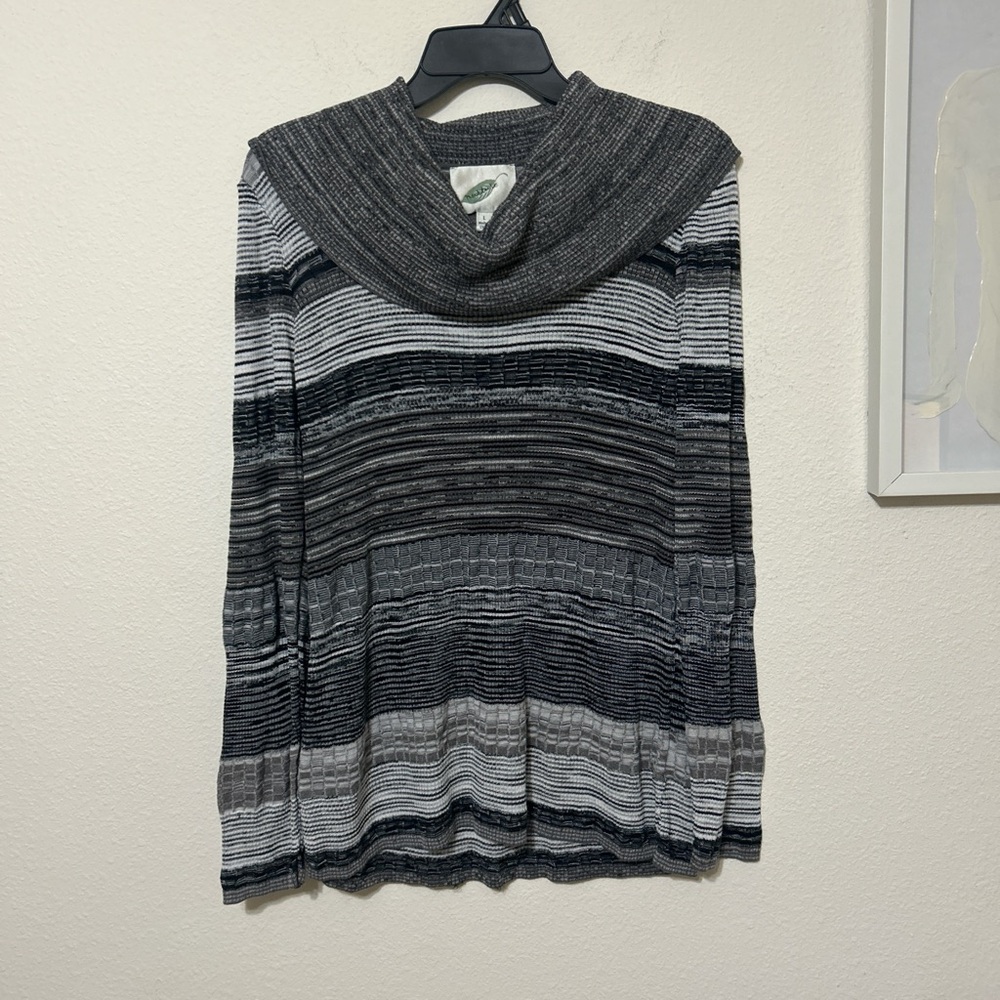 Nurture by Lamaze Black and Gray Striped Cowl Neck Sweater
